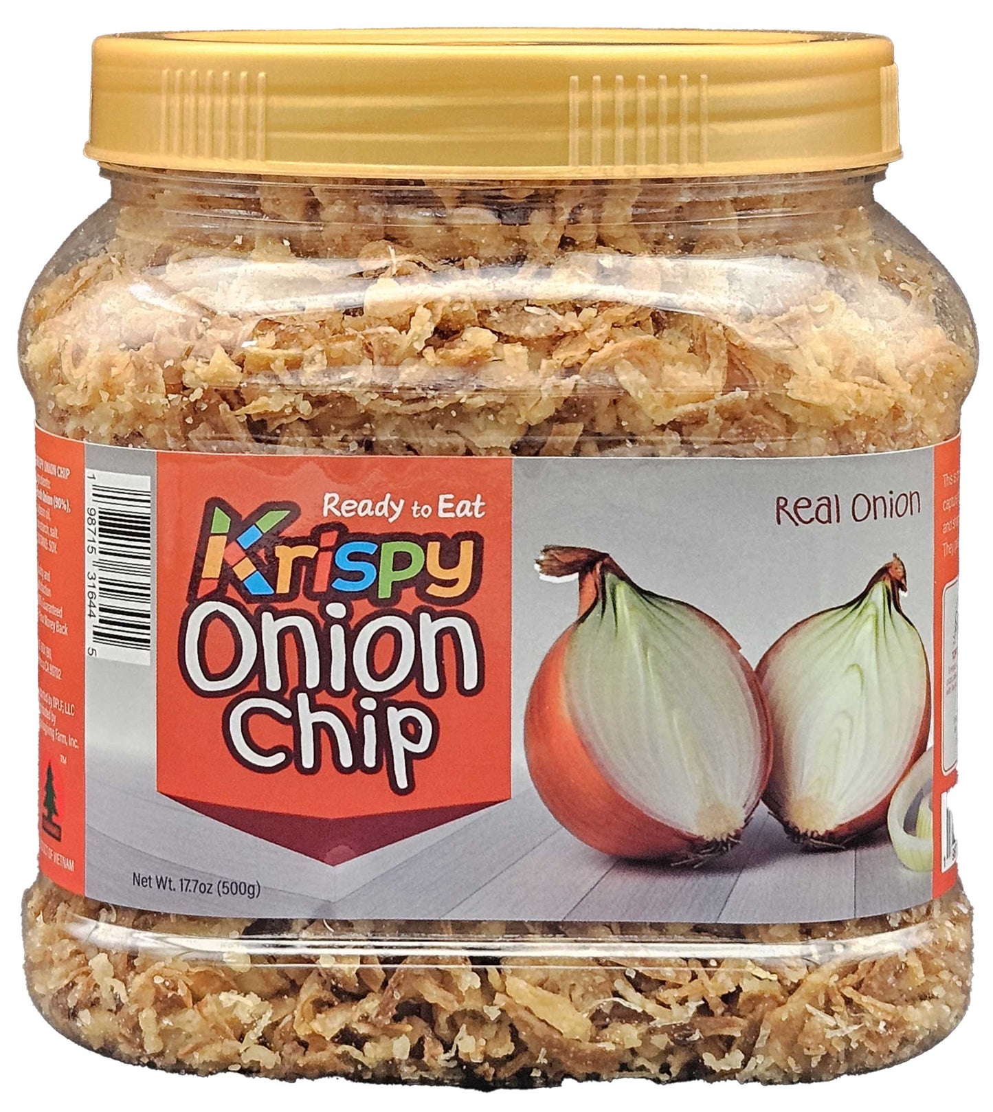 Krispy Onion Chips (Large 17.7oz/500g Jar) - Crispy Fried Onion Flakes, 100% Real Onion Slices for Topping Pasta, Steak, Salads, Pizza & Ramen | The Ultimate Savory Snack & Cooking Ingredient