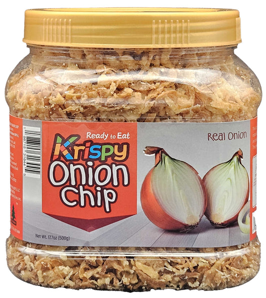 Krispy Onion Chips (Large 17.7oz/500g Jar) - Crispy Fried Onion Flakes, 100% Real Onion Slices for Topping Pasta, Steak, Salads, Pizza & Ramen | The Ultimate Savory Snack & Cooking Ingredient