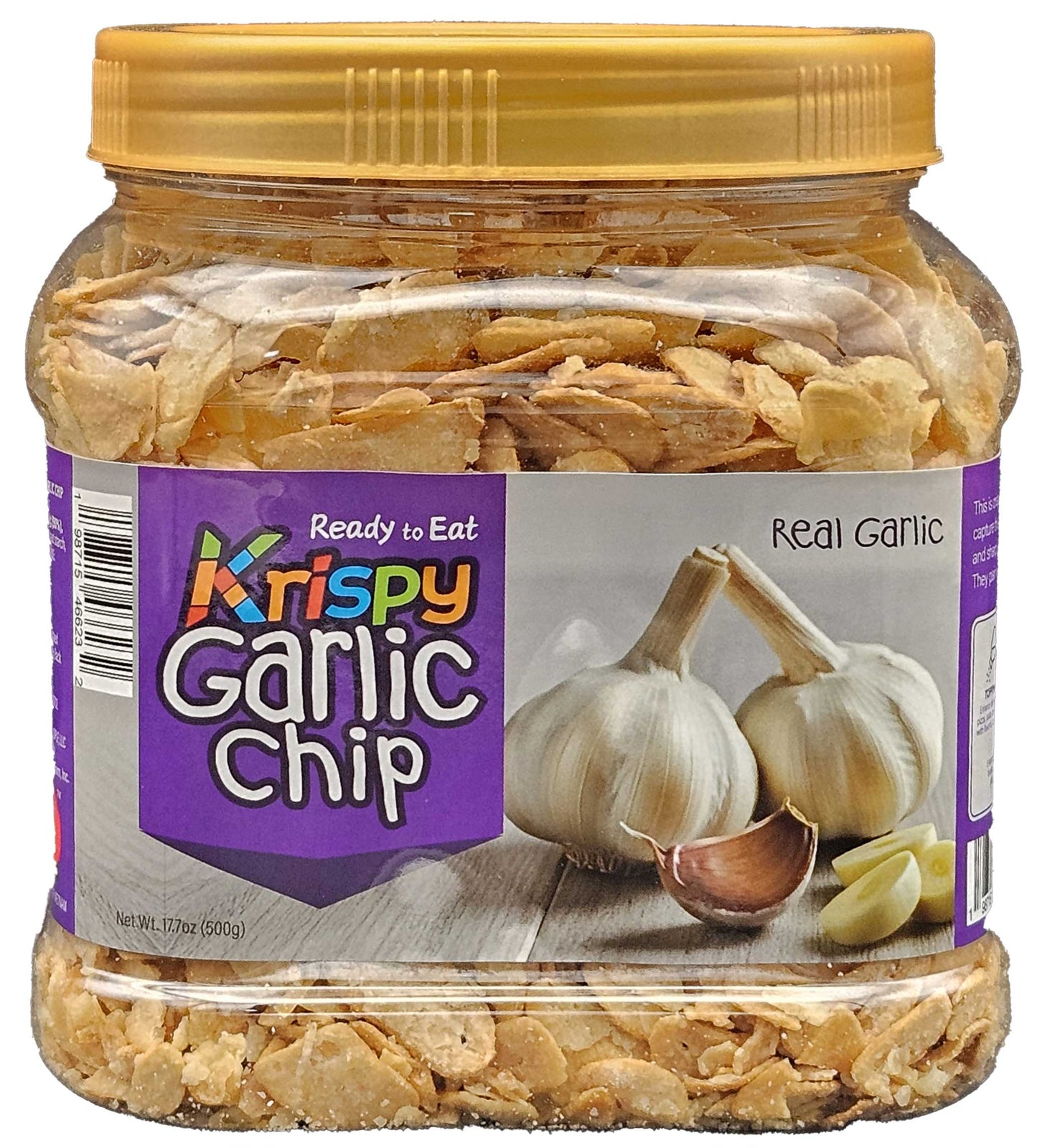 Krispy Garlic Chips (Large 17.7oz/500g Jar) - Crispy Fried Garlic Flakes, 100% Real Garlic Slices for Topping Pasta, Steak, Salads, Pizza & Ramen | The Ultimate Savory Snack & Cooking Ingredient